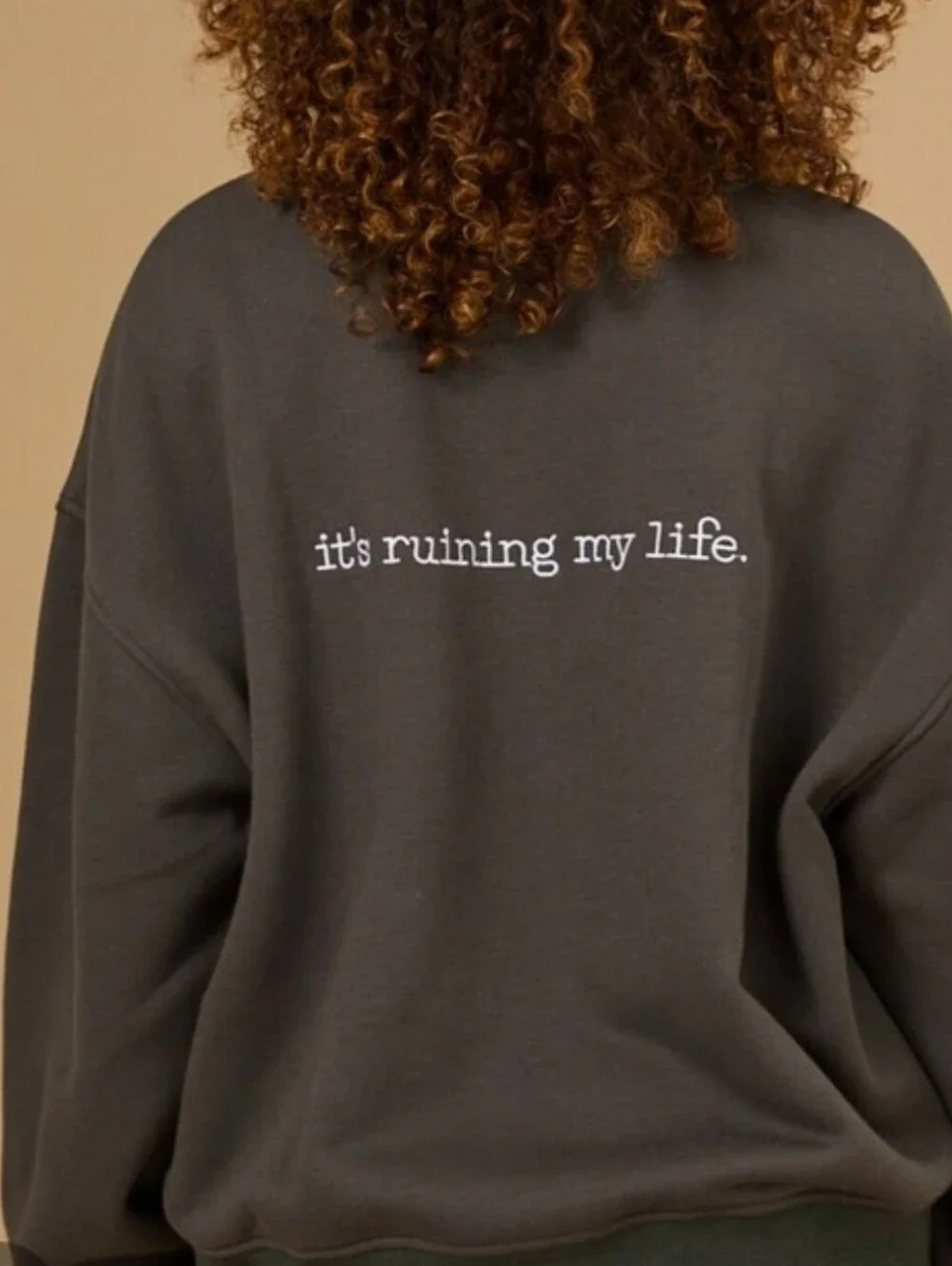 Altar'd State Taylor Swift Charcoal Gray Crewneck Sweater w/ White Embroidered - Picture 2 of 6